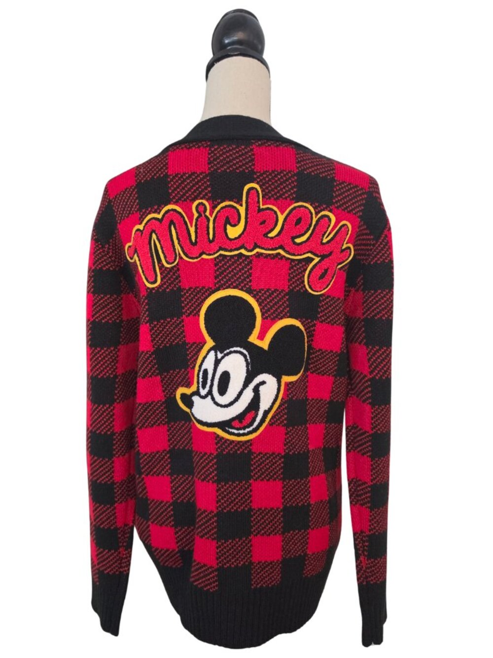 Disney x Forever 21 Mickey Mouse Buffalo Plaid Varsity Cardigan Sweater Medium - Picture 6 of 7